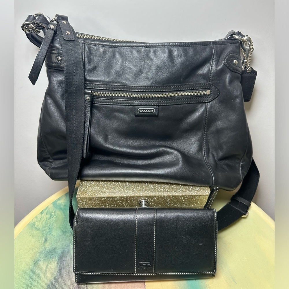 Coach Black Leather Crossbody Bag with Matching Wallet